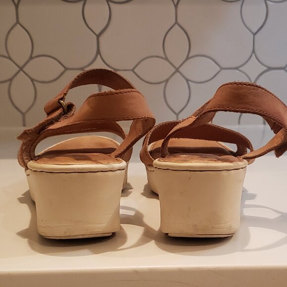 Born Tan Leather Cushioned Sandals with Velcro Strap - Picture 13 of 16